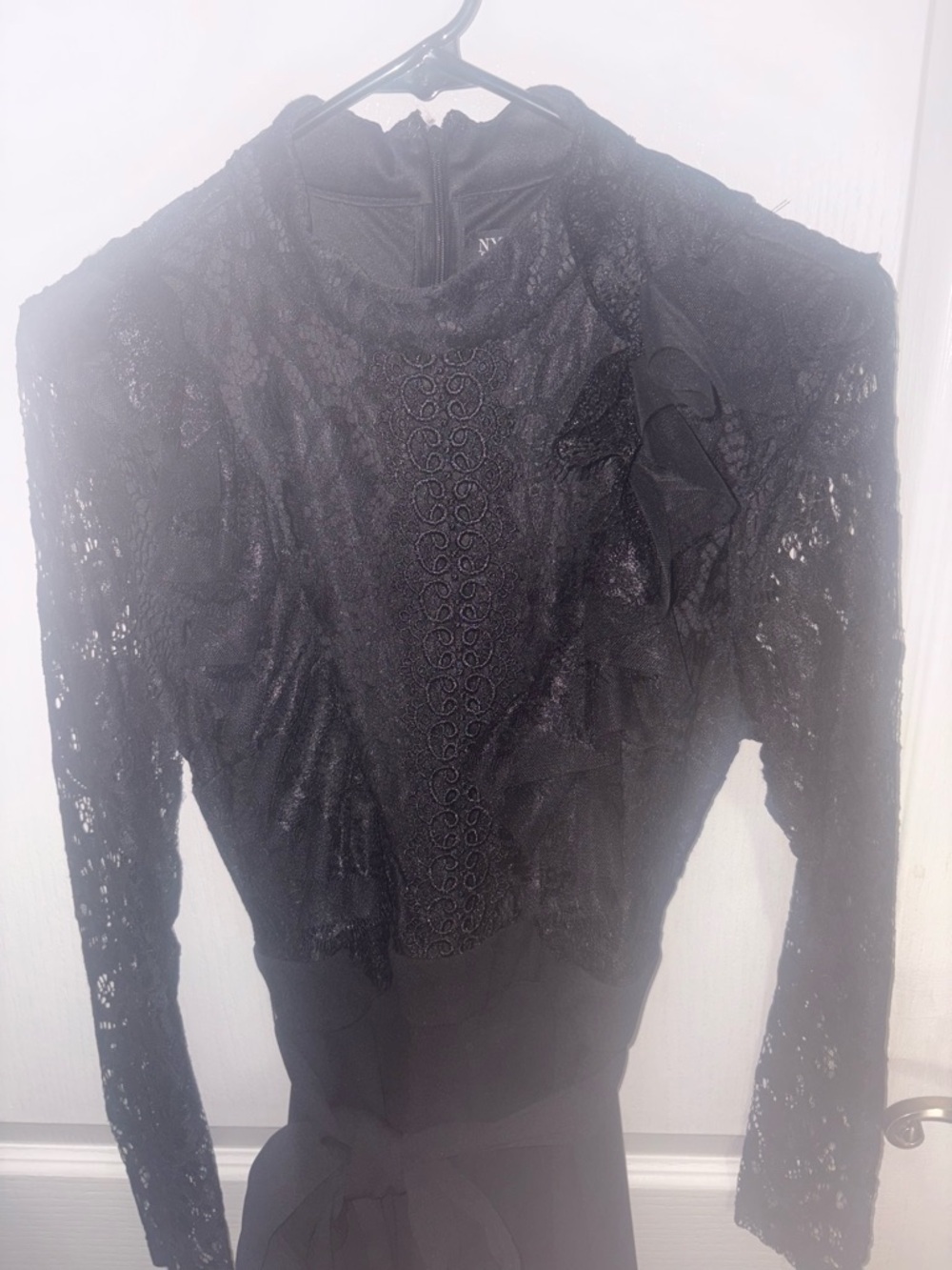New York & Company Black Lace Long-Sleeve Jumpsuit - Picture 2 of 7